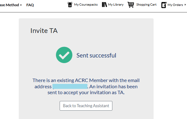 successfully sending the TA invitation